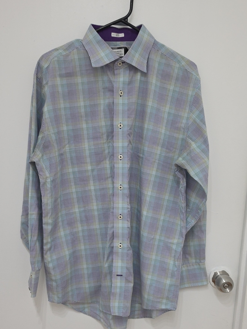 Lorenzo Pastel Blue and Purple Plaid Dress Shirt,Sz.16½ (32-33)